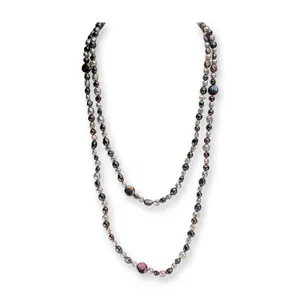 Multi-color Baroque Cultured Freshwater Pearl and Sterling Silver Long Necklace