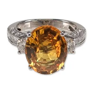 18K White Gold 5.50ct Oval Orange Sapphire and Diamond Ring