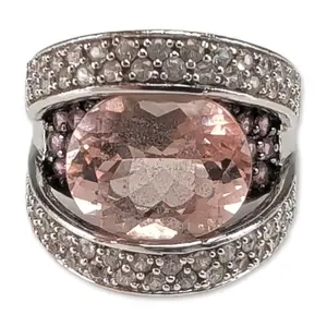 14K White Gold Morganite and Sapphire Ring