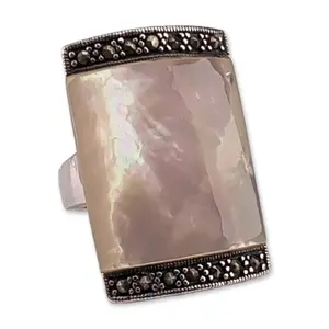 Sterling Silver Mother of Pearl Marcasite Ring