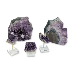 5pc Natural Amethyst Quartz Crystal Geode Bookends and Cluster Assortment