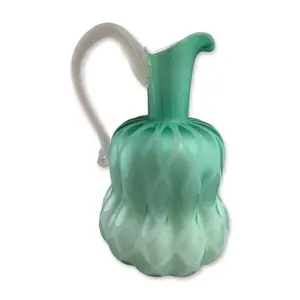 Victorian Cased Satin Glass Mother of Pearl Diamond Quilted Pitcher