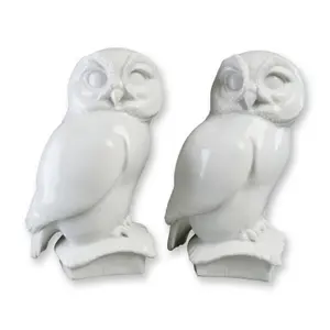 2pc Meissen Germany Porcelain Owl Figures, 19th Century