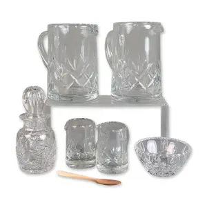7pc Cut Glass and Crystal Tablewares, Pitchers, Bowl, Creamers, Spoon, Decanter