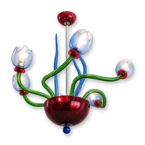 Giovanni Cenedese Modern Murano Multicolored Blown Glass Floral Chandelier