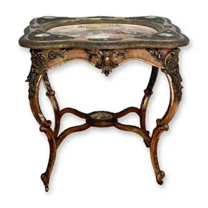 French 19th Century Louis XV-Style Giltwood Table with Mounted Vienna Porcelain Plaques