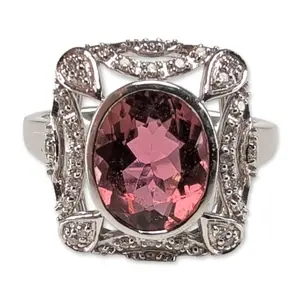 18K White Gold 1.90ct Rubellite and Diamond Ring