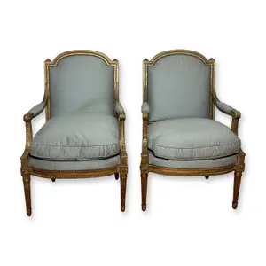 Pair of French Louis XVI Armchairs, 18th Century, Stamped J.B. Boulard
