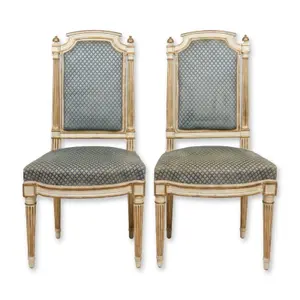 Pair of Louis XVI Style Painted and Parcel-Gilt Side Chairs French, Late 18th century
