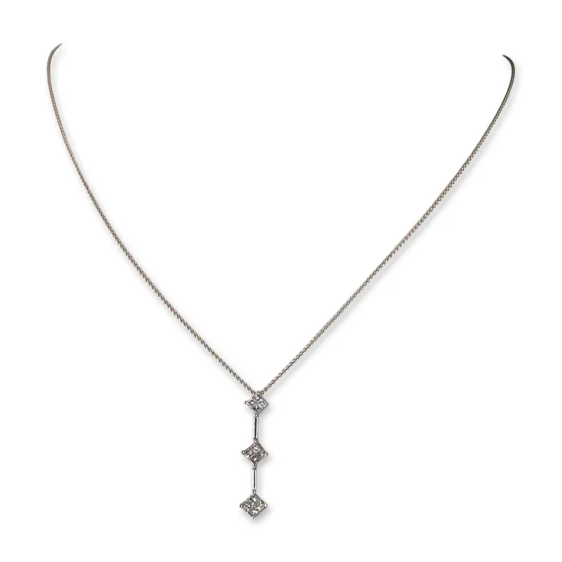14K White Gold Three Stone Diamond Drop Necklace from auction in Hollywood, Florida — image 3