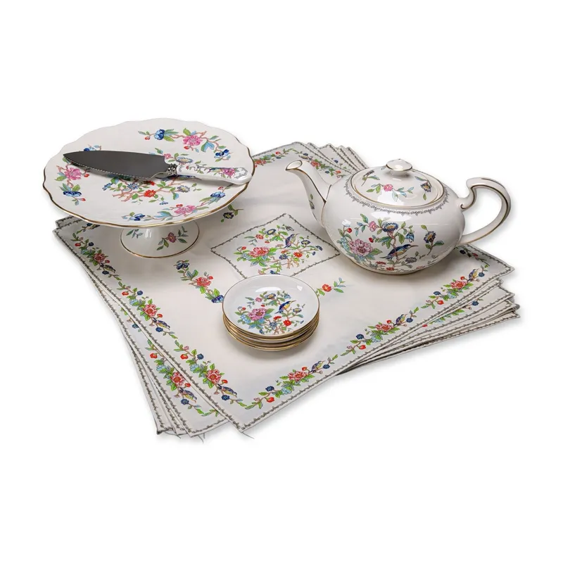 13pc Aynsley Pembroke Fine Bone China Tea Set and Linens from auction in Hollywood, Florida — image 45