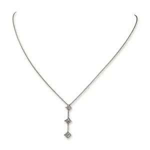 14K White Gold Three Stone Diamond Drop Necklace