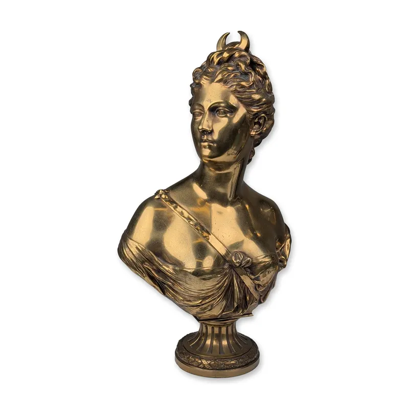 19th Century French Gilt-Bronze Bust of Diana after J A Houdon (1741-1828), Cast by Susse Freres from auction in Hollywood, Florida — image 3