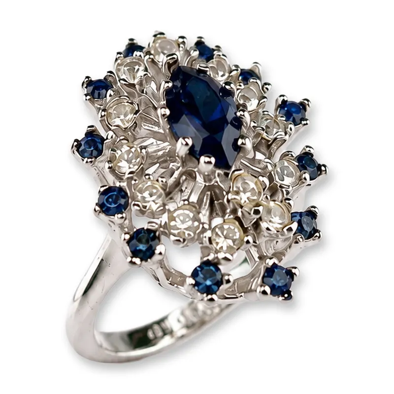 18K White Gold Electroplated Blue Stone Cocktail Ring from auction in Hollywood, Florida — image 12