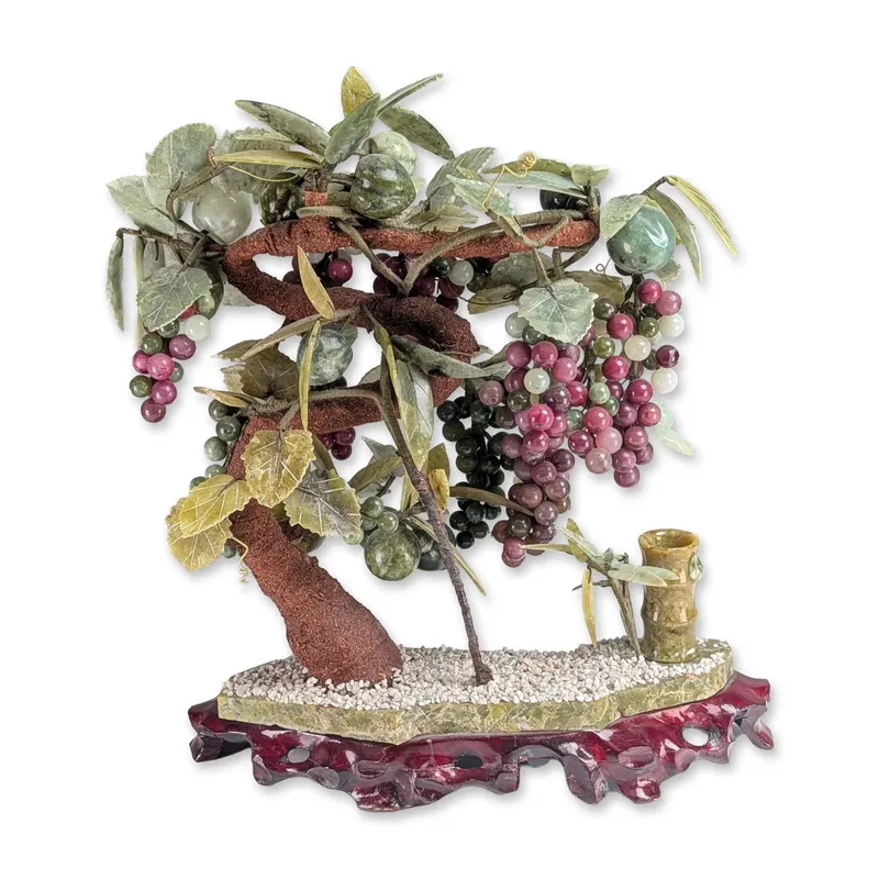 Chinese Gemstone Grape Bonsai Tree on Carved Hardwood Stand from auction in Hollywood, Florida — image 8