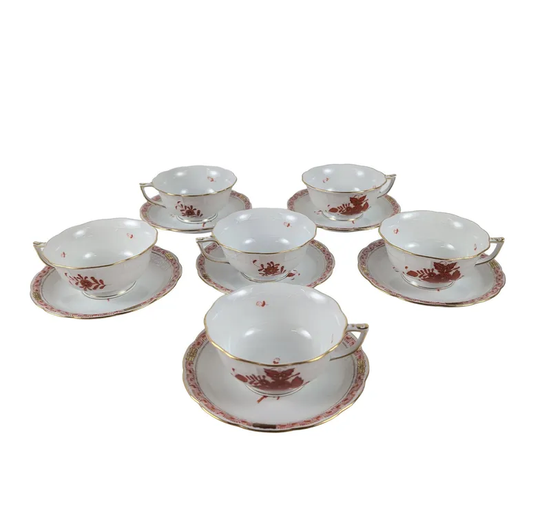 12pc Herend Chinese Bouquet Orange Porcelain Teacups and Saucers from auction in Hollywood, Florida — image 12