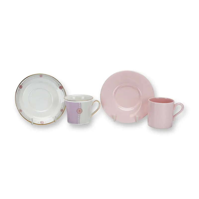 4pc Wedgwood Bone China Coffee Cups and Saucers in Alpine Pink and Satin Patterns from auction in Hollywood, Florida — image 39