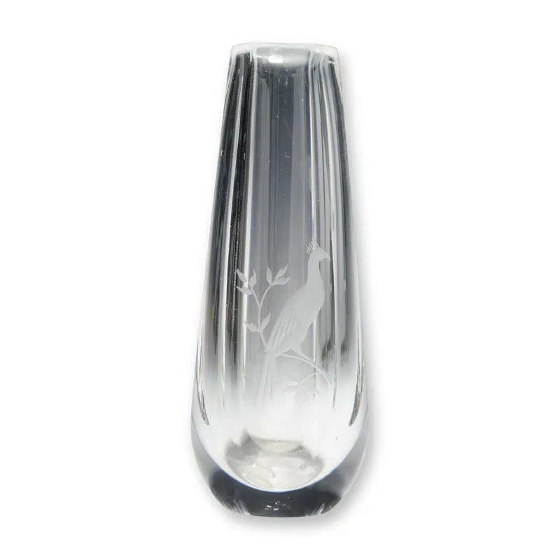 Orrefors Clear Crystal Faceted Bud Vase with Etched Bird from auction in Hollywood, Florida — image 41