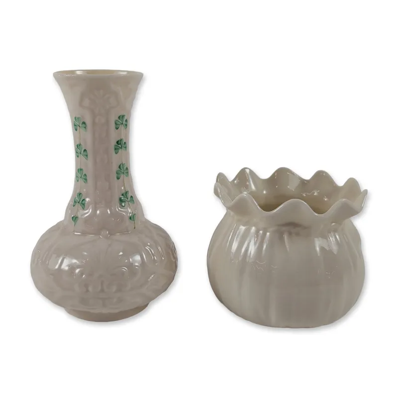 2pc Belleek Irish Shamrock Parian Porcelain Vase and Bowl from auction in Hollywood, Florida — image 45