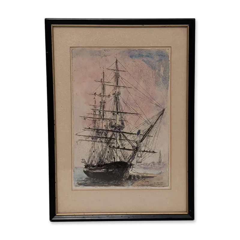 Floyd Niles Walser (American 1888-1954), Hand-Colored Etching Paper, Old Ironsides, Signed from auction in Hollywood, Florida — image 16