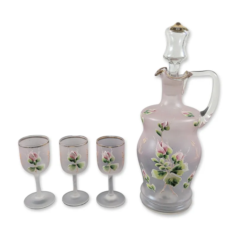 4pc Bohemian Pink Satin Glass Decanter Set from auction in Hollywood, Florida — image 27