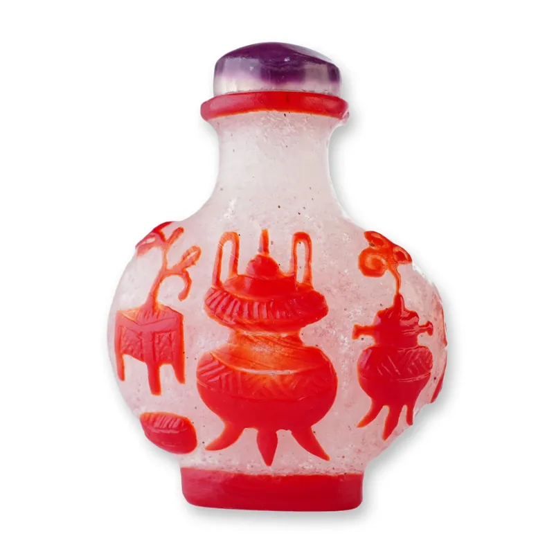 Peking Glass Overlay Snuff Bottle, Red Incense Burners from auction in Hollywood, Florida — image 8