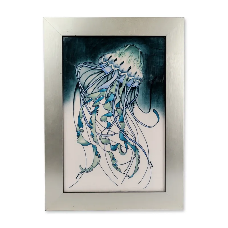 Moorcroft Pottery by Nicola Slaney Framed Tile, Jellyfish from auction in Hollywood, Florida — image 3