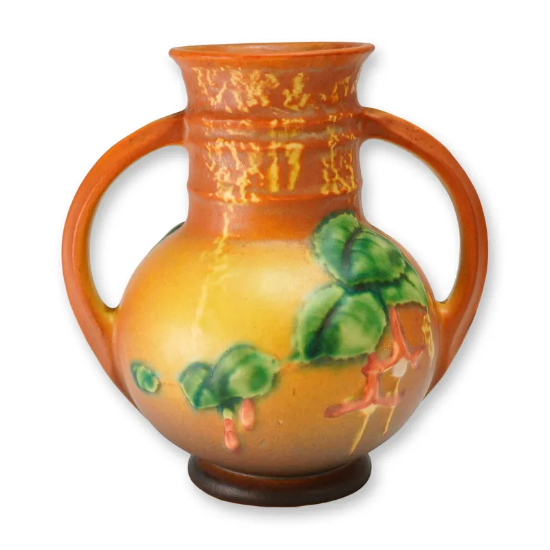 Roseville Pottery Brown Double Handled Vase, Fuchsia from auction in Hollywood, Florida — image 29