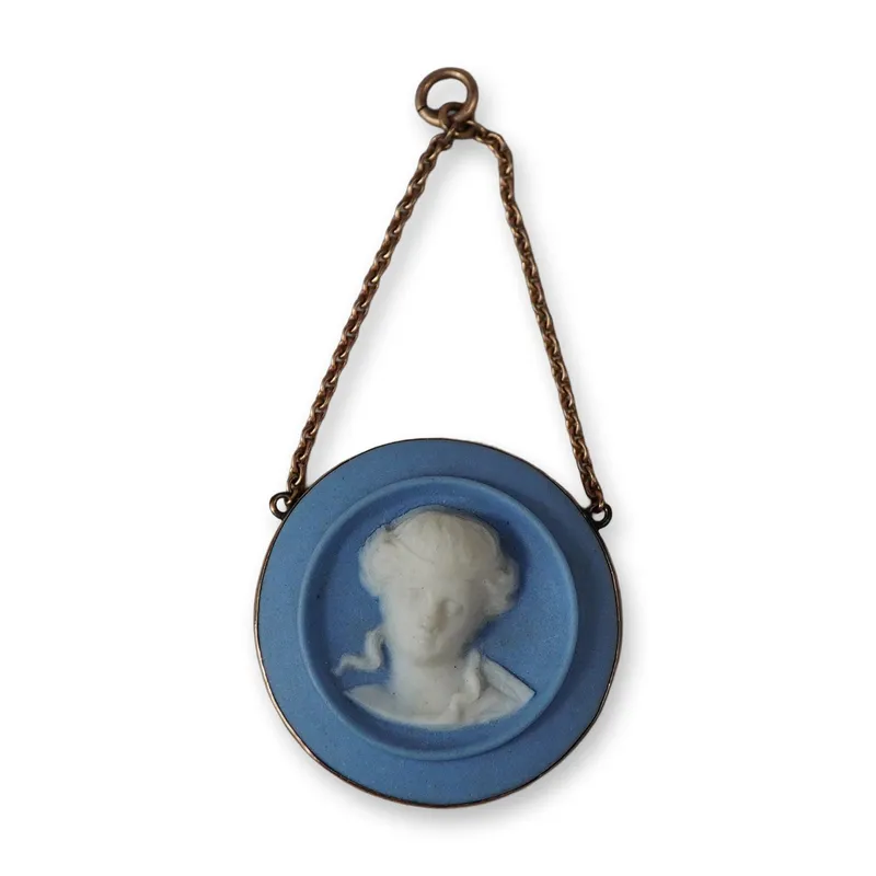 9K Gold Wedgwood Blue and White Jasperware Cameo Pendant from auction in Hollywood, Florida — image 2