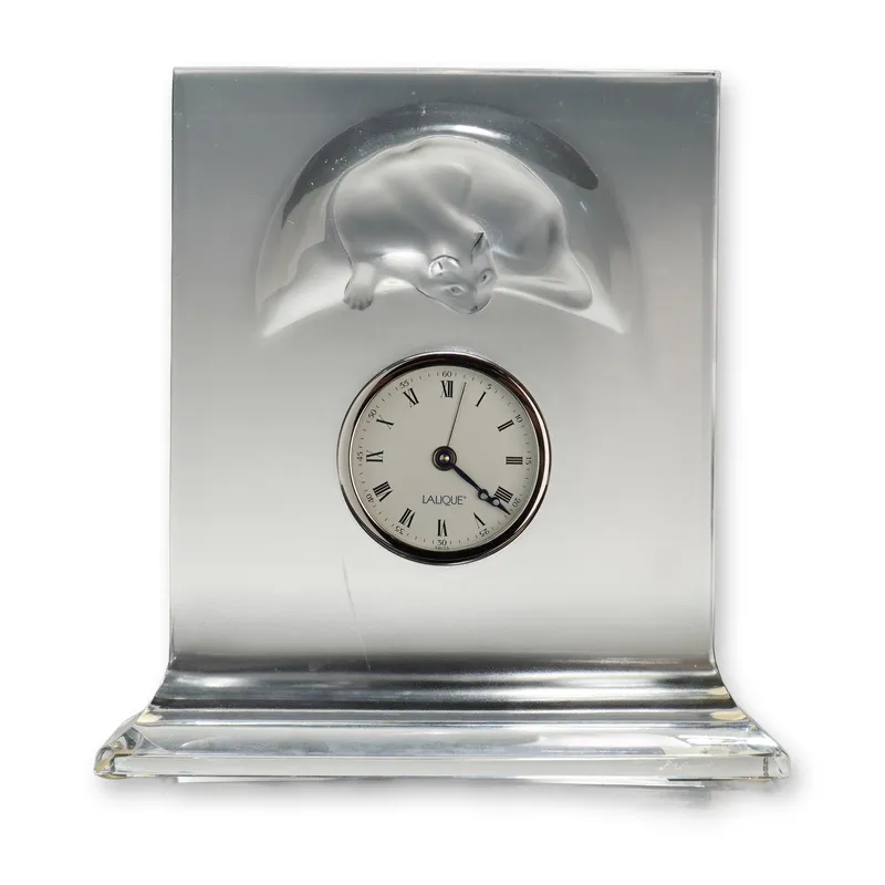 Lalique "Chat Horloge" Frosted and Clear Crystal Desk Clock from auction in Hollywood, Florida — image 5
