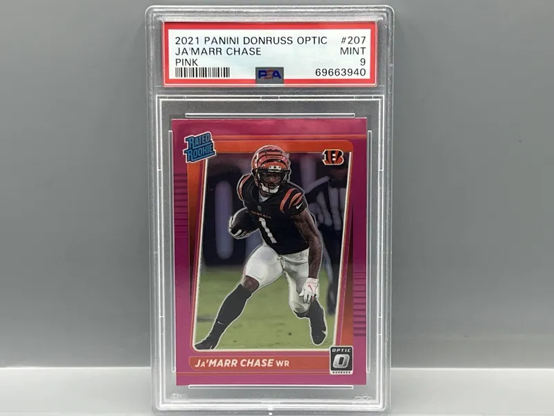 2021 Panini Donruss Optic Ja'Marr Chase Pink RC #207 PSA Mint 9 from auction in Greenville, Ohio — image 19