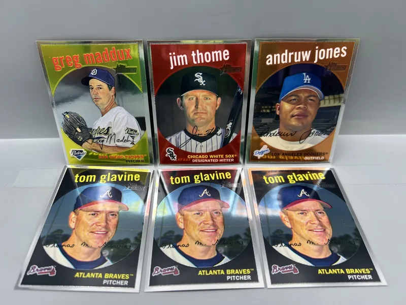 (6) 2008 Topps Heritage Chrome Baseball Cards - Greg Maddux, Jim Thome, Tom Glavine, Andruw Jones - HOFers - All Cards Are #/1959 from auction in Greenville, Ohio — image 8