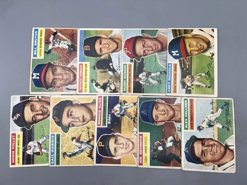 (9) 1956 Topps Baseball Cards - Varying Conditions from auction in Greenville, Ohio — image 47