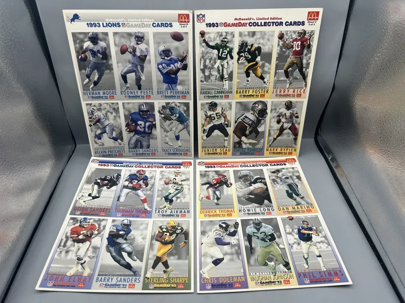 (4) 1993 McDonald's Limited Edition Football Uncut Sheets - Barry Sanders, John Elway, Jerry Rice from auction in Greenville, Ohio — image 13
