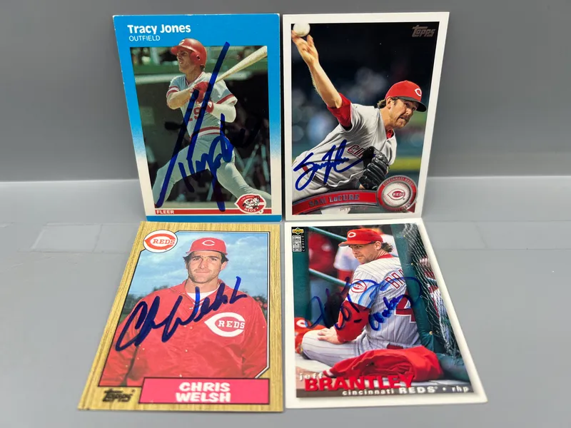 (4) Cincinnati Reds Baseball In Person Autographed Cards - Tracy Jones, Sam LeCure, Chris Welch, & Jeff Brantley - No COAs from auction in Greenville, Ohio — image 5