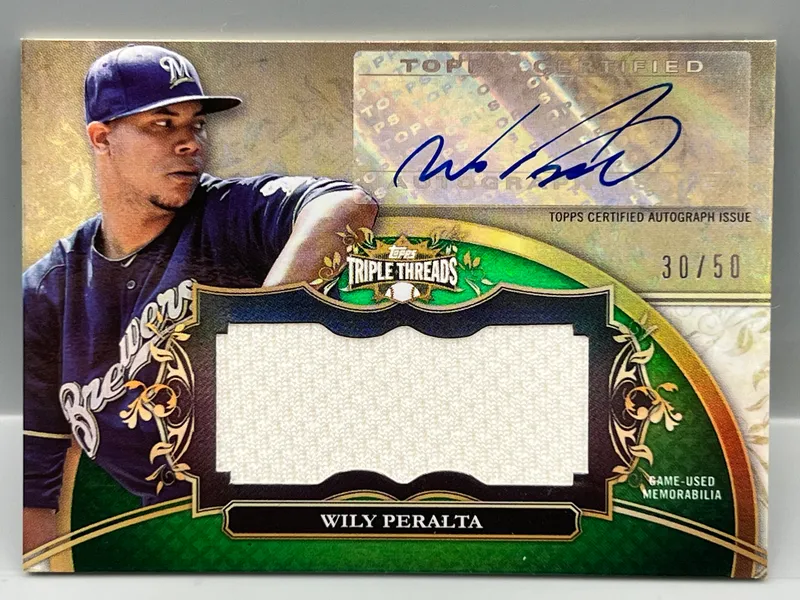 2013 Topps Triple Threads Wily Peralta Emerald Game Used Patch Auto #/50 from auction in Greenville, Ohio — image 19