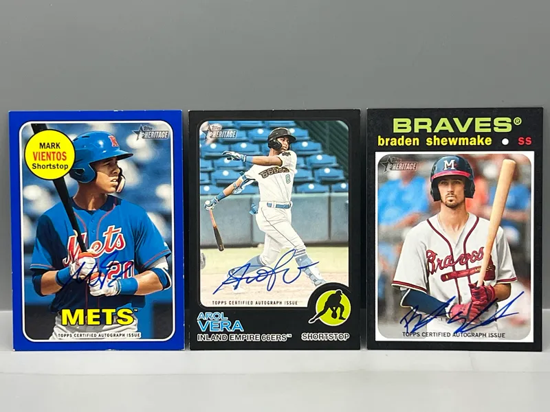 (3) Topps Heritage Minor League Baseball Pack Pulled Autos - Mark Vientos #/99, Arol Vera #/50, & Braden Shewmake from auction in Greenville, Ohio — image 29