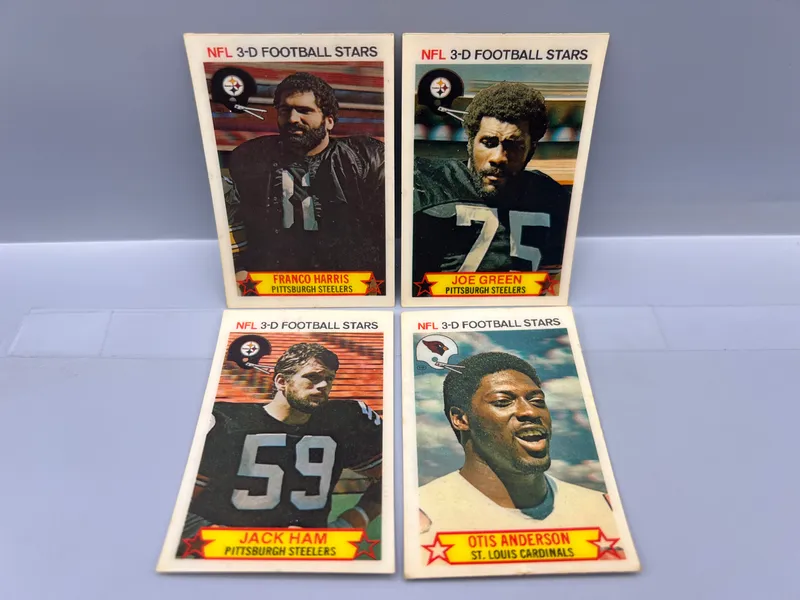 (4) 1980 Stop N' Go 3-D Superstars Football Cards - Varying Conditions - Franco Harris, Joe Greene, Jack Ham, Otis Anderson from auction in Greenville, Ohio — image 15