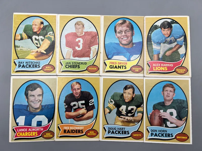 (8) 1970 Topps Football - Varying Conditions - Lance Alworth, Ray Nitschke, Jan Stenerud from auction in Greenville, Ohio — image 6
