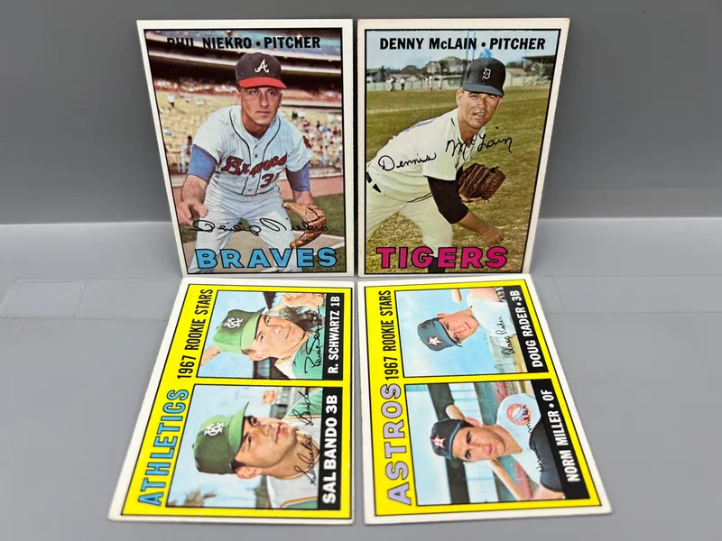 (4) 1967 Topps Star Player Baseball Cards - Phil Niekro, Sal Bando RC, Denny McLain - Varying Conditions from auction in Greenville, Ohio — image 22