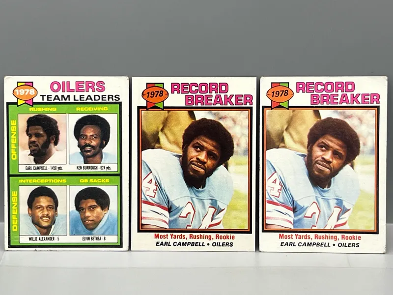 (3) 1979 Topps Earl Campbell Record Breaker & Team Leader Rookie Cards - Varying Conditions from auction in Greenville, Ohio — image 27