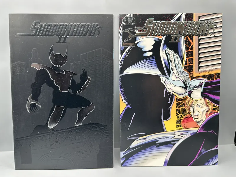 Image Comics Shadowhawk II #1 and #2 (1993) - #1 Black embossed die-cut variant - #2 Features fold-out splash page - Jim Valentino art from auction in Greenville, Ohio — image 16