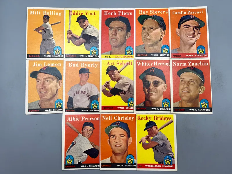 (13) 1958 Topps Washington Senators Baseball Cards - Varying Conditions from auction in Greenville, Ohio — image 17