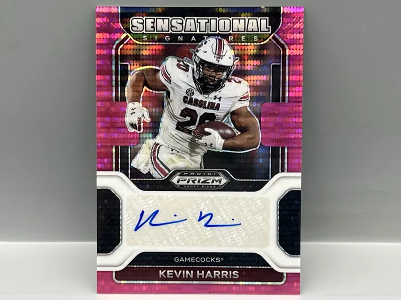 2022 Panini Prizm Draft Picks Kevin Harris Pink Pulsar Sensational Signatures RC Auto #/15 from auction in Greenville, Ohio — image 25