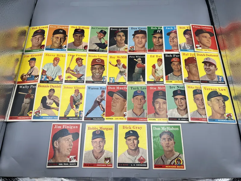 (34) 1958 Topps Baseball Cards W/ Bob Lemon & Enos Slaughter - Varying Conditions from auction in Greenville, Ohio — image 47