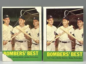 (Lot Of 2) 1963 Topps #173 Bombers' Best W/ Mickey Mantle - Paper loss on one, Other is a miscut