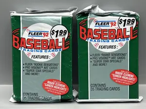(2) 1992 Fleer Baseball Unopened Jumbo Wax Packs