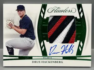 2024 Panini Flawless Drue Hackenberg On Card Three Color Emerald Green Rookie Patch Auto #/5