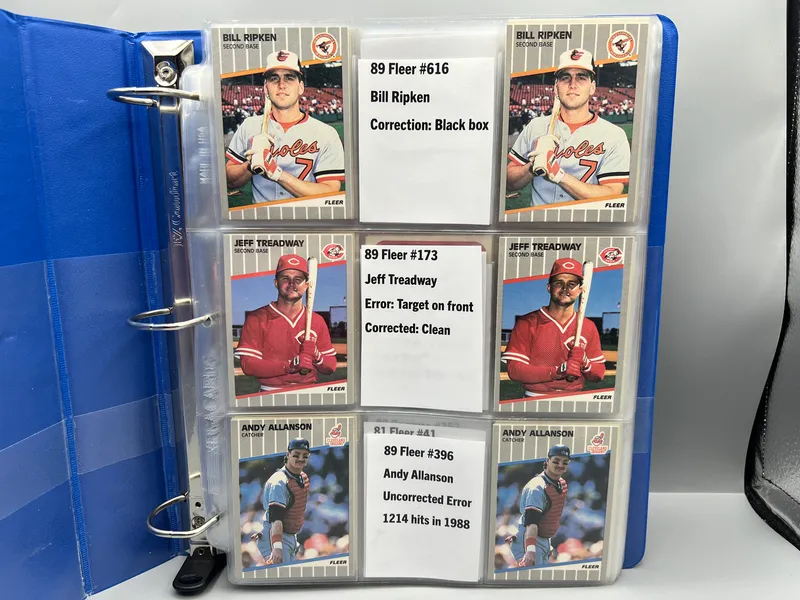 Binder of Assorted Multi-Sport Error/Variation Cards W/ 1989 Fleer Bill Ripken FF Black Box & Treadway Target Error from auction in Greenville, Ohio — image 11