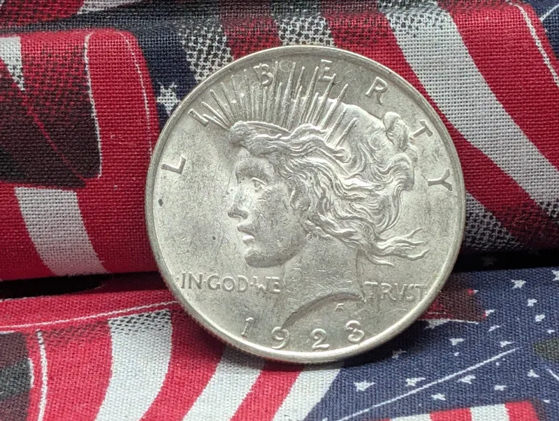 1923-P Peace Dollar, 90% Silver, 26.73 g from auction in Greenville, Ohio — image 2
